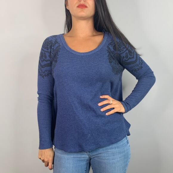 We The Free Blue Flowy Thermal Sweater - Picture 1 of 8